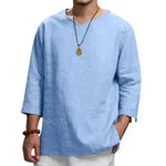 Loose Casual V-neck Top Cotton And Linen Long Sleeve Pullover Shirt Men's Shirt Top - EX-STOCK CANADA