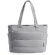 Gray tote bag with multiple compartments on a white background