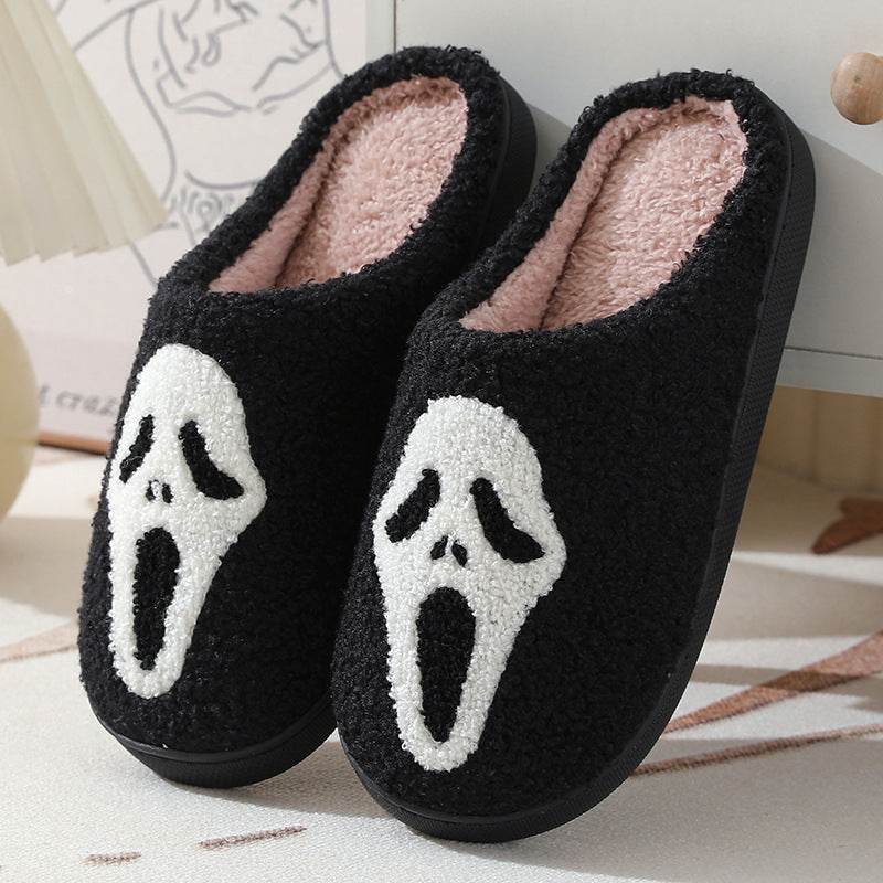Halloween Skull Cartoon Print Slippers Warm Winter Slippers For Men Women Couple Home Shoes Indoor Cotton Slippers EX-STOCK