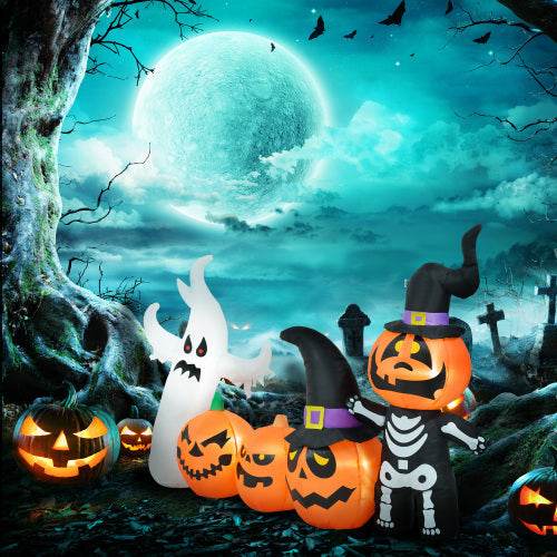HOMCOM 7.5ft Halloween Inflatables Pumpkin Ghost Family, Blow Up Halloween Decorations Outdoor LED Yard Display, Waterproof EX-STOCK