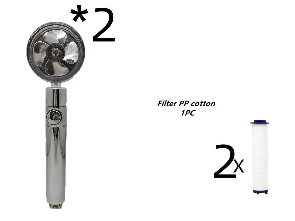 Propeller Driven Shower Head With Stop Button And Cotton Filter Turbocharged High Pressure Handheld Shower Nozzle - EX-STOCK CANADA