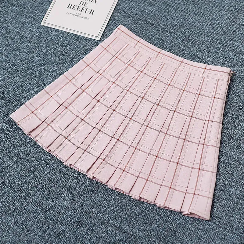 Mini Plaid Pleated High Waist Skirt A- Line Skirt - EX-STOCK CANADA