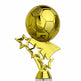 A shiny gold soccer ball trophy mounted on a decorative base with three cutout stars, shown against a plain white background.