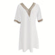 Women's Chic Guipure Lace V-Neck Tunic Dress Knee-Length, Hollow Detail,All-Season Dress EX-STOCK