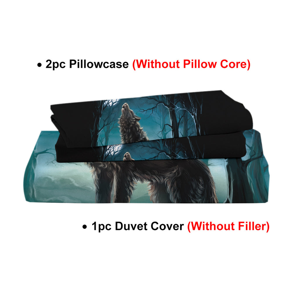 Moon Wolf Bedding Green Watercolor Forest Wolf Landscape Duvet Cover Sets 3 Pieces Wild Animal Bedding Set Twin Full Queen King Size EX-STOCK Canada 