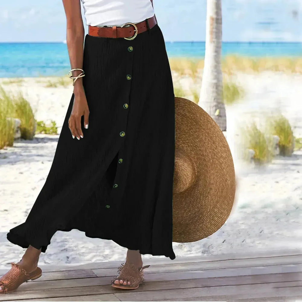 Women's summer Fashion Cotton Linen A-Line Hip Mid Waist Long maxi Skirt - EX-STOCK CANADA