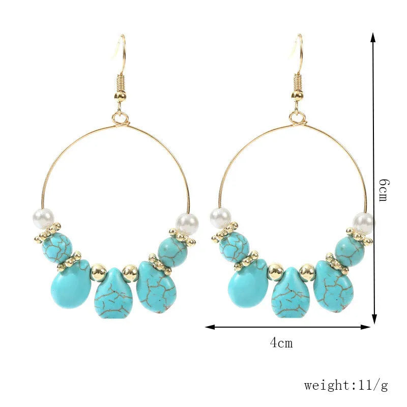Geometric Round Turquoise Beaded Earrings - EX-STOCK CANADA
