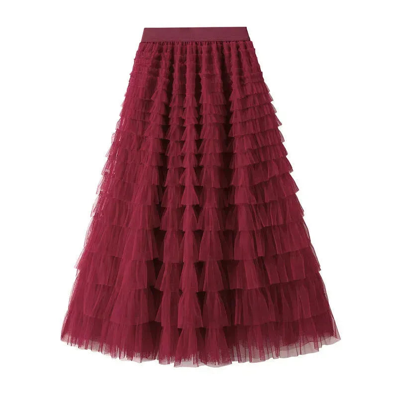 Cake Skirt Women's White Gauze long Layered tulle Skirt - EX-STOCK CANADA
