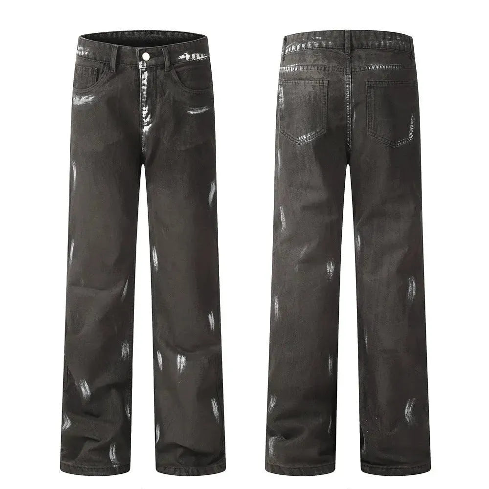 Punk Waste Soil Distressed Men Denim jeans pant Straight-leg Trousers