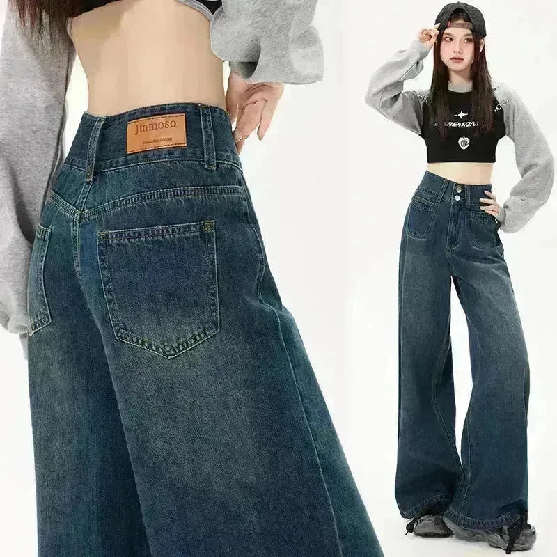 New Simple High Waist Casual Straight-leg Baggy Jeans Pant For Women - EX-STOCK CANADA