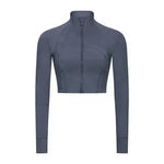 Autumn And Winter New Elastic Slim-fit High neck Zip Up Yoga crop top