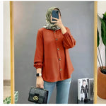 Muslim Ice Silk Wrinkle Stand-up Collar Literary Vintage Cardigan Loose Shirt Women - EX-STOCK Canada