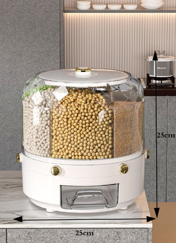 Large Food Storage Container 360 Rotating Rice Barrels Sealed Cereal Dispenser Rice Tank Grain Box Kitchen Storage Container 