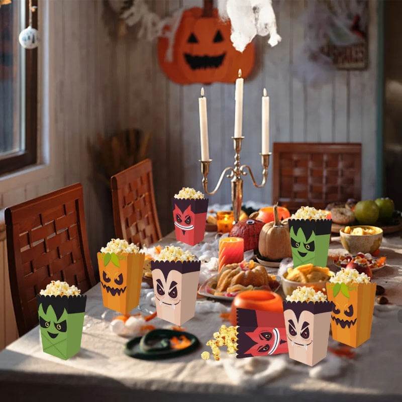 12 Pieces Halloween Popcorn Box Halloween Party Favor Snack Treat Boxes Candy Cookie Container Decorations Gifts For Popcorn Sales Halloween Party Favor Supplies EX-STOCK