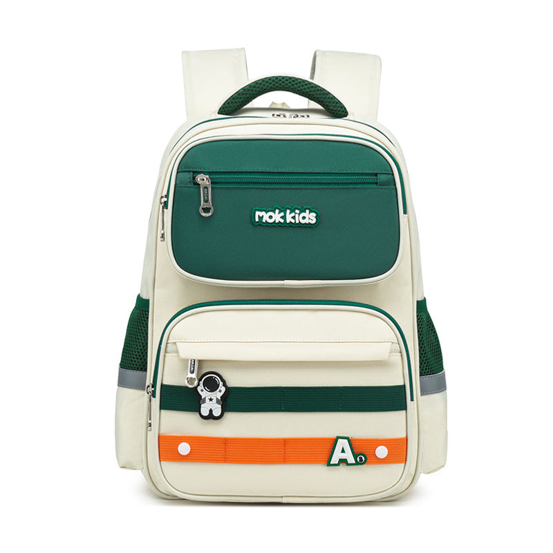 Large Capacity College Backpack – Unisex Oxford Cloth School Bag (White Green / Blue Red)