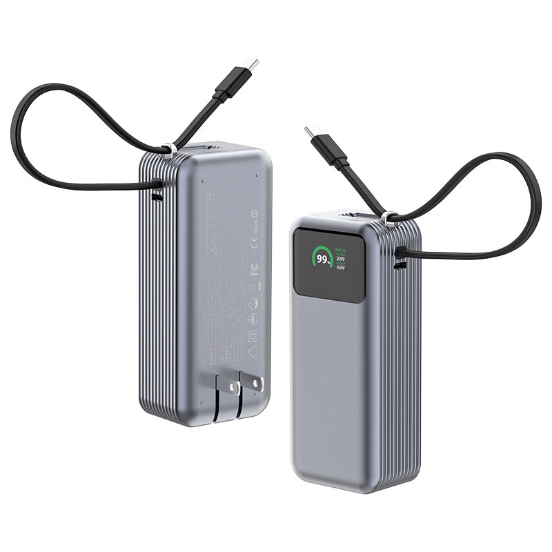 65W GaN 10000mAh Power Bank with AC Plug, Black & Grey