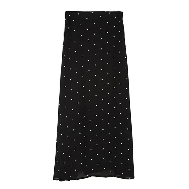 Polka dot High waist Chiffon Flowy Midi skirt women - EX-STOCK CANADA