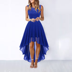 Women's Lace Patchwork Chiffon Dress – Hi-Low Swing A-Line Sleeveless 
