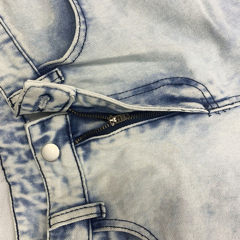 جينز رجالي ضيق بقصة نحيلة بسحاب وتمزقات 