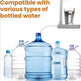Bottles of water with a water dispenser and text 'Compatible with various types of bottled water'.