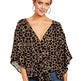 New V Neck Blouse Women Leopard Print Floral Tie Front Blouses Batwing Summer Oversize Ladies Tops - EX-STOCK CANADA