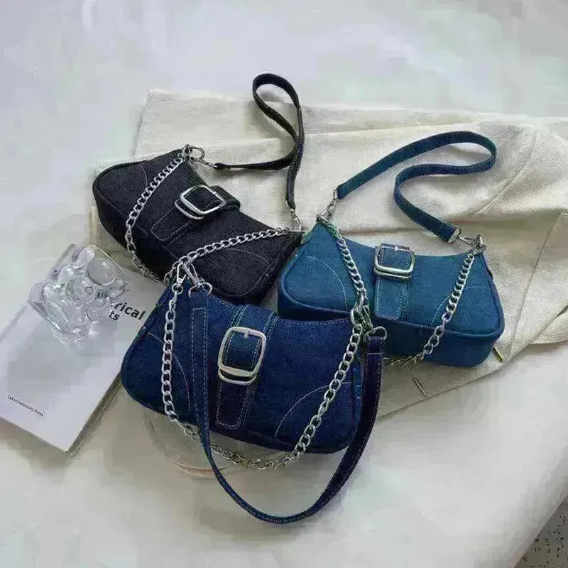 Denim Shoulder Bags Women's Fashion Chains Handbag Crossbody Bags Small Square Armpit Bag - EX-STOCK CANADA