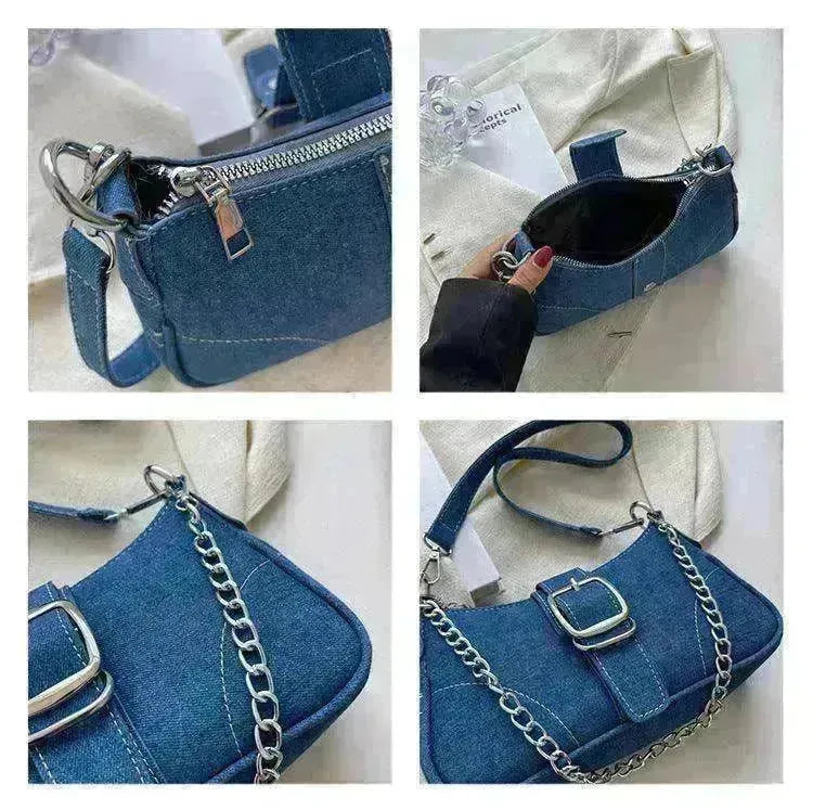 Denim Shoulder Bags Women's Fashion Chains Handbag Crossbody Bags Small Square Armpit Bag - EX-STOCK CANADA