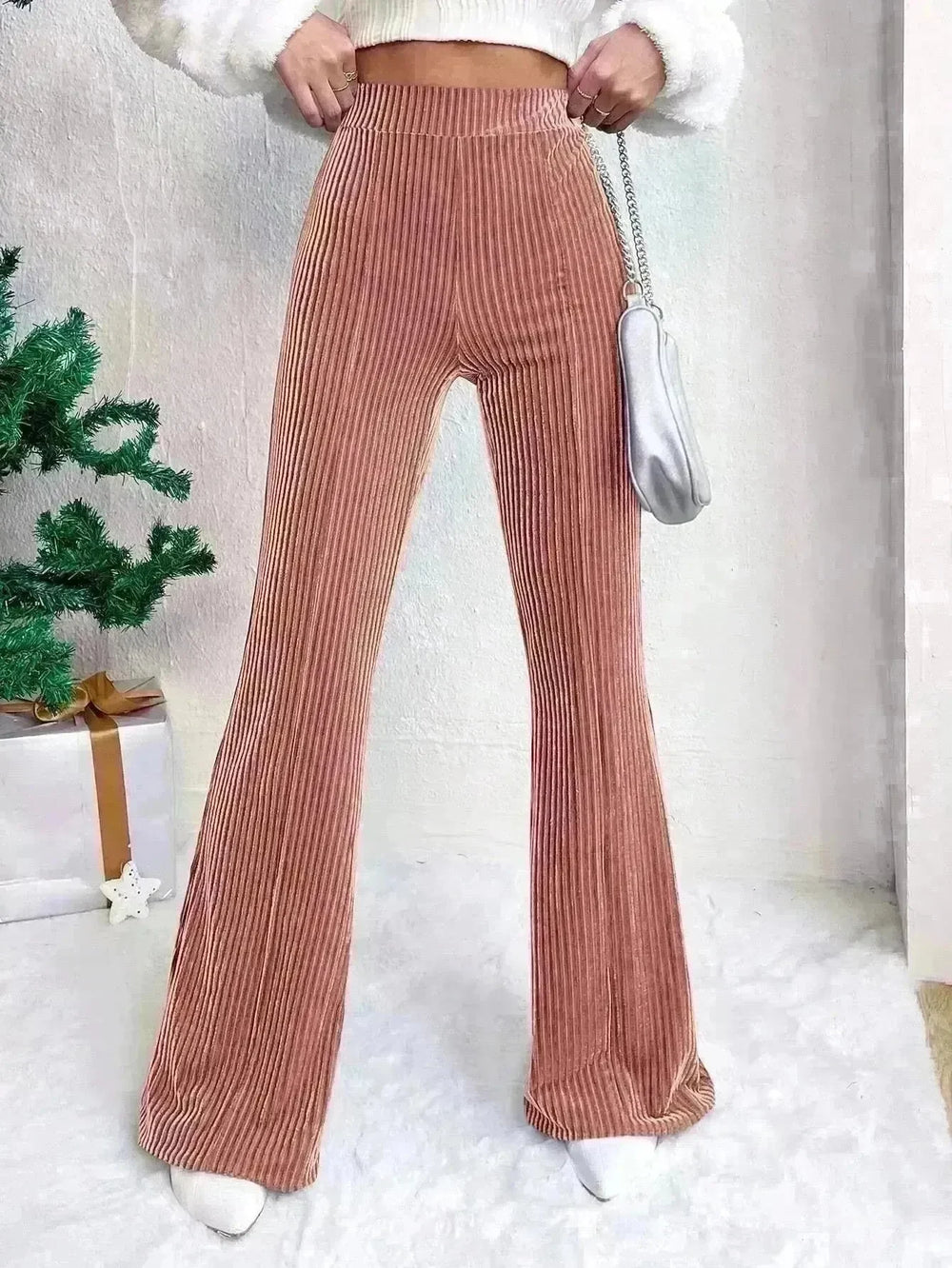 High Waist Lamp Wick Corduroy Bell-bottom Pants Wide Leg Women - EX-STOCK CANADA