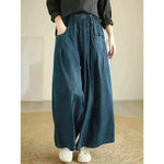 Wide-leg Baggy Jeans Pant Elastic Waist Washed Wear-white Loose Slimming And All-matching Trousers For Women - EX-STOCK CANADA