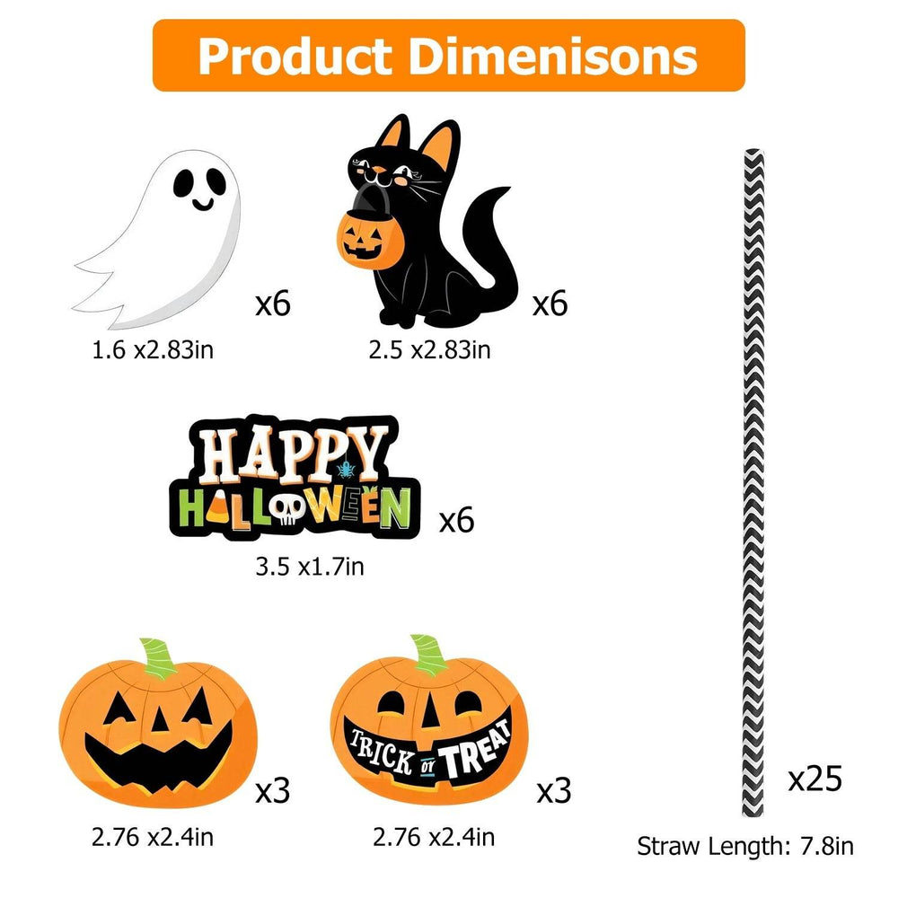Set Of 25Pcs Halloween Party Striped Decorative Straws Disposable Drinking Straws Paper Straw Decor Happy Halloween Ghost Lantern Black Cat Halloween Party Supplies - EX-STOCK Canada