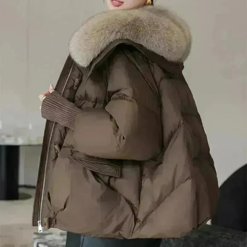 Women Cotton-padded Down Jacket Fur Collar Thick Puffer Winter Coat - EX-STOCK CANADA