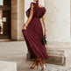 Women's Summer Maxi Dresses Elegant V Neck Ruffled Sleeves Empire Waist Pleated Flowy Wedding Guest Dress EX-STOCK