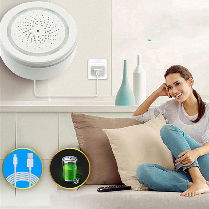 White Wireless Smart Alarm Siren with Sound & Light – USB