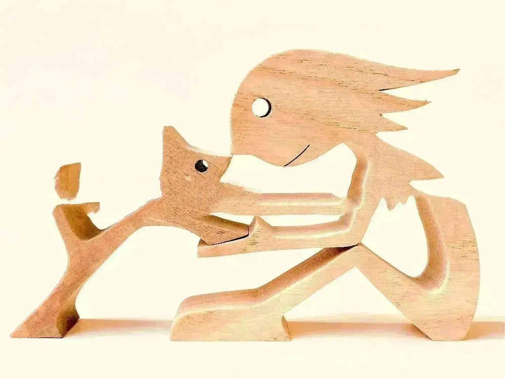 DIY Figurine Wood Dog Ornament Sculpture Home Decoration A Man A Dog Wood Sculpture Christmas Gifts Model Decor - EX-STOCK CANADA