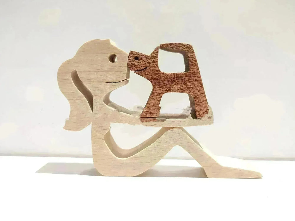 DIY Figurine Wood Dog Ornament Sculpture Home Decoration A Man A Dog Wood Sculpture Christmas Gifts Model Decor - EX-STOCK CANADA