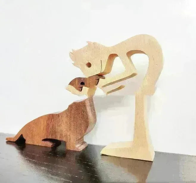 DIY Figurine Wood Dog Ornament Sculpture Home Decoration A Man A Dog Wood Sculpture Christmas Gifts Model Decor - EX-STOCK CANADA