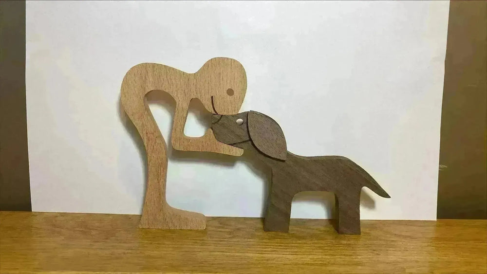 DIY Figurine Wood Dog Ornament Sculpture Home Decoration A Man A Dog Wood Sculpture Christmas Gifts Model Decor - EX-STOCK CANADA