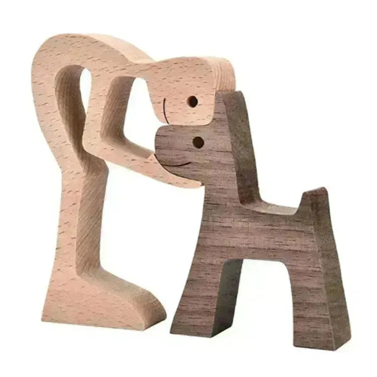DIY Figurine Wood Dog Ornament Sculpture Home Decoration A Man A Dog Wood Sculpture Christmas Gifts Model Decor - EX-STOCK CANADA