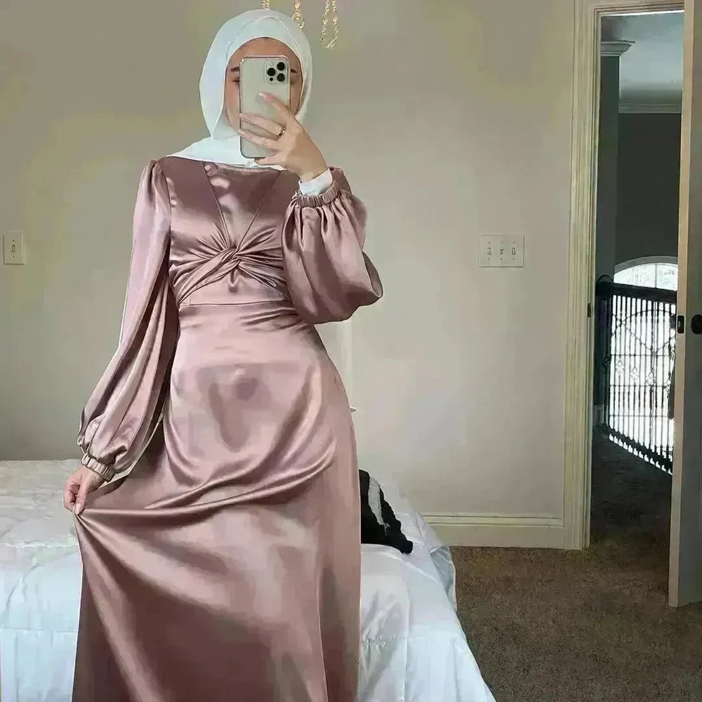 Dubai Middle East Kaftan Abaya Turkey Satin Dress. - EX-STOCK CANADA