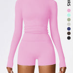 Women's Four Seasons Sports Suit, Women's Long Sleeve Round Neck Sports T-shirt And High Waist Tight Shorts Yoga Suit. EX-STOCK