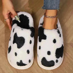 Lindas zapatillas de peluche manchadas de vaca invierno tibio cálido sin deslizamiento de la habitación del dormitorio fuzzy pareja para mujeres zapatos de casa