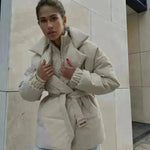 Winter Lapel Waisted Cotton Coat Hooded Winter Jacket women - EX-STOCK CANADA
