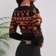 Women's Contrast Color Jacquard Fashion Round Neck Sweater EX-STOCK