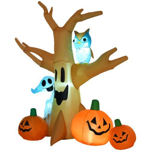 HOMCOM 7.5 Tall Lighted Halloween Inflatables Outdoor Decorations Haunted Tree With Owl, Ghost, Pumpkins, Blow Up LED Yard Decor For Garden, Lawn, Party, Holiday, Waterproof EX-STOCK