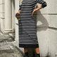 Slim Striped Printed Long Cashmere Dress  Autumn And Winter Long Sleeve Dresses For Women - EX-STOCK CANADA