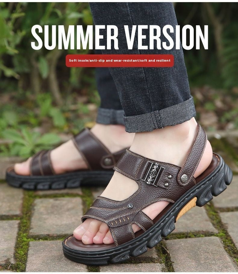 Men's Non-slip Casual First Layer Cowhide Sandal Slippers  EX-STOCK CANADA