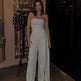 Women's Strapless Tube Top & Wide-Leg Trousers Set – Asymmetric Hem | Elegant White Co-Ord | Sizes XS–XL