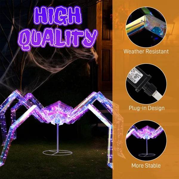 3FT Halloween Decorations Light Up Spider, Outdoor Halloween Decor Lighted Iridescent Spider, Weather Proof Pre-lit Spider With 340 LED Lights, For Front Yard Porch Gardens Lawns Party EX-STOCK
