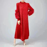 Middle East Plate Flower Loose Plus Size Pleated Extended Dress Oganza Long Sleeve Maxi Dress for Occasional events