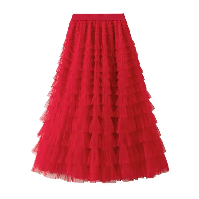 Cake Skirt Women's White Gauze long Layered tulle Skirt - EX-STOCK CANADA